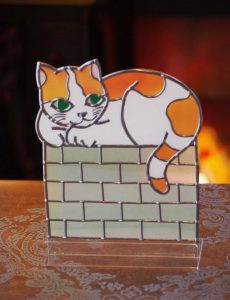 石垣の上の猫グラスアート